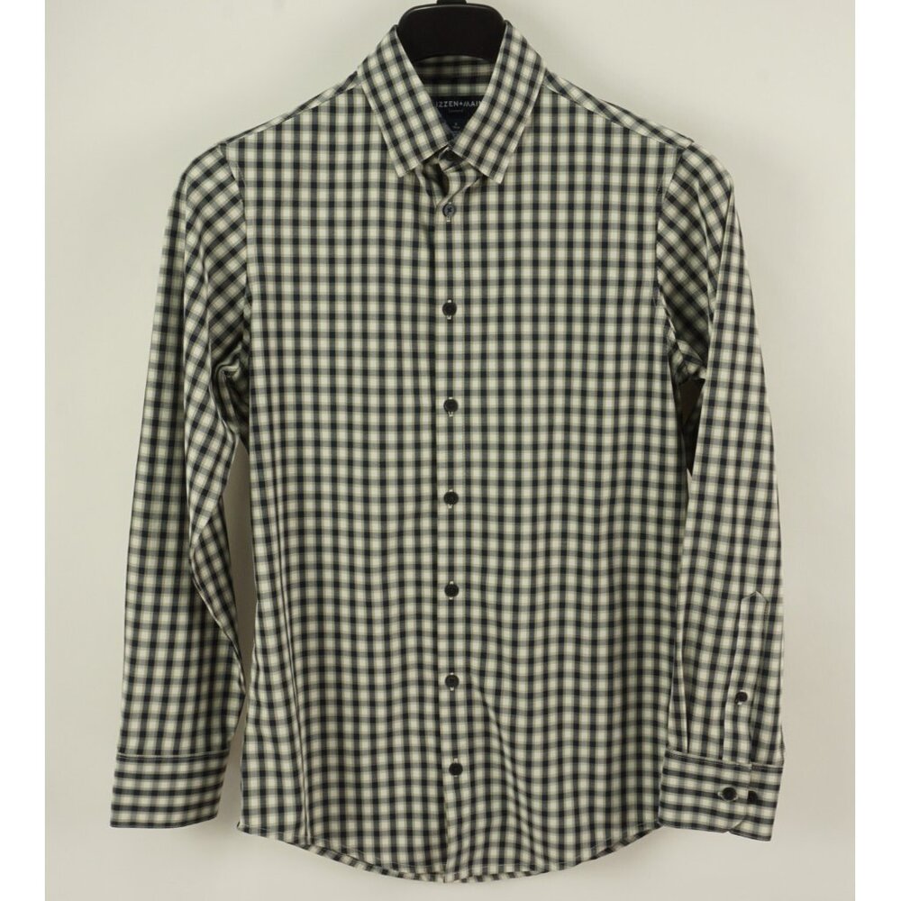 Mizzen + Main Leeward Men's Small Trim Long Sleeve Woven Tan White Black Shirt